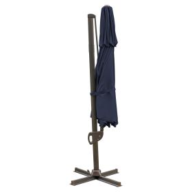 11.5' Navy Blue Polyester Round Tilt Cantilever Patio Umbrella With Stand Style 2