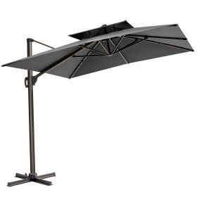11' Dark Gray Polyester Round Tilt Cantilever Patio Umbrella With Stand Style 2