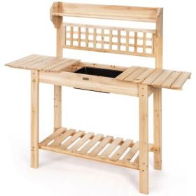 Solid Wood Garden Potting Bench Table with Bottom Shelf and Removeable Sink
