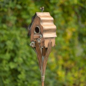 62.6" Tall Cottage Style Birdhouse Garden Stake in Antique Copper