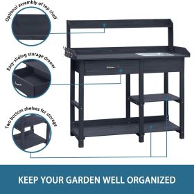 Grey Wood Outdoor Garden Potting Bench Storage Shelf with Removeable Sink