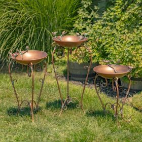 "Kateryna" Set of 3 Antique Copper Birdbaths with Ornate Stands