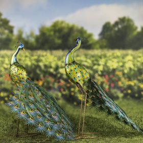 Set of 2 Large Colorful Peacocks with Jewels "Royal and Sapphire"