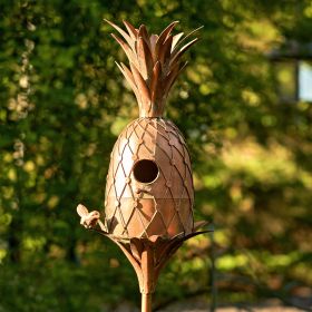 67.25" Tall Pineapple Shaped Copper Birdhouse Stake