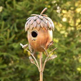 65.25" Tall Acorn Shaped Copper Birdhouse Stake