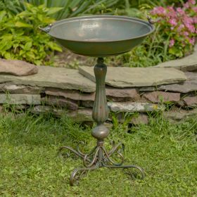 27" Tall Ornate Pedestal Birdbath with Little Bird Details (Colors_Zaer: Copper Bronze)