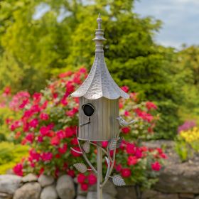 64.75" Tall Iron Birdhouse Stake "Chelsea" (Colors_Zaer: Antique Silver)