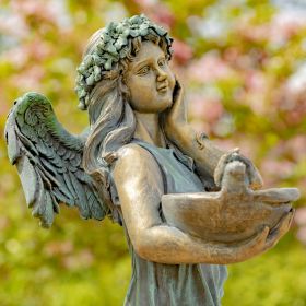 39" Tall Magnesium Angel Statue with Birdbath "Jazmin" (Colors_Zaer: Antique Bronze)