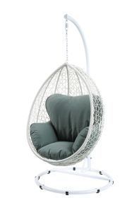 38" White Metal Swing Chair With Green Cushion