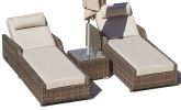 78" X 29" X 35" Brown 3Piece Outdoor Arm Chaise Lounge Set With  Cushions