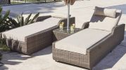 78" X 29" X 35" Brown 3Piece Outdoor Arm Chaise Lounge Set With  Cushions