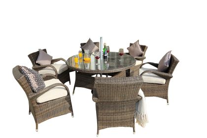 211" X 55" X 32" Brown 7 Piece Outdoor Dining Set With Washed Cushion