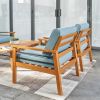 Natural Wood Outdoor Armchair with Aqua Cushion