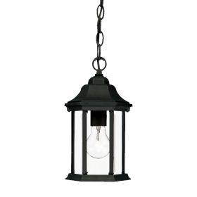 Narrow Matte Black Glass Lantern Hanging Light