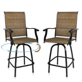 Set Of Two 51" Brown Metal Indoor Outdoor Bar Height Chairs With Footrest