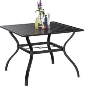 Black Square Metal Outdoor Dining Table With Umbrella Hole