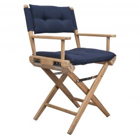 Navy Blue And Brown Solid Wood Director Chair With Navy Blue Cushion Style 2