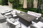 Twelve Piece Outdoor Gray Wicker Multiple Chairs Seating Group Fire Pit Included With Cushions