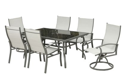 Seven Piece Black and Gray Rectangular Glass Dining Set with Six Chairs