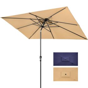 9' Tan Polyester Rectangular Tilt Market Patio Umbrella Style 2