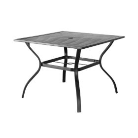 37" Black Square Metal Outdoor Dining Table With Umbrella Hole