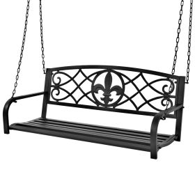 Farmhouse Black Sturdy 2 Seat Porch Swing Bench Scroll Accents