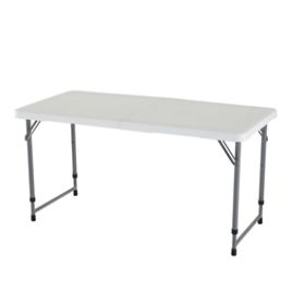 Adjustable Height White HDPE Folding Table with Powder Coated Steel Frame