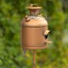 63" Tall Old Style Milk Can Birdhouse Garden Stake in Antique Copper
