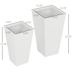 Set of 2 Modern Lightweight Outdoor Patio Flower Pot Planter Box in White