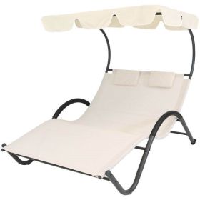 2 Person Off White Outdoor Patio Chaise Lounger Chair Canopy Bed with Pillows