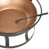 Copper Finish Fire Pit with Black Iron Stand Grate and Fire Poker