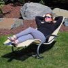 Modern Beige Rocking Chaise Lounger Patio Lounge Chair with Pillow