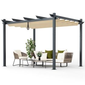 Modern 10 x 12 Ft Outdoor Sturdy Pergola Gazebo with Retractable Beige Canopy