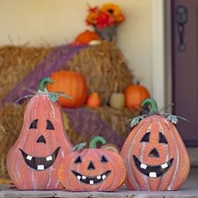 Set of 3 Metal Jack-O-Lantern Decorations