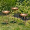 "Kateryna" Set of 3 Antique Copper Birdbaths with Ornate Stands