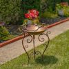 "Kateryna" Set of 3 Antique Copper Birdbaths with Ornate Stands