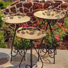 Set of 3 Frosted Gold Iron Bird Baths with Butterflies "Luciana"