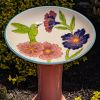 24" Tall Porcelain Birdbath with Hand Painted Flowers & Hummingbird "Charlotte"