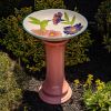 24" Tall Porcelain Birdbath with Hand Painted Flowers & Hummingbird "Charlotte"