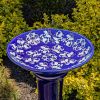 24" Tall Blue Porcelain Pedestal Birdbath with Hand Painted Basin "Madison"