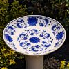 24" Tall White Porcelain Birdbath with Hand Painted Blue Flowers "Audrey"