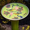 24" Tall Green Porcelain Birdbath with Hand Painted Birds & Grapes "Saguramo"