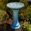 24" Tall Baby Blue Porcelain Birdbath with Hand Painted Cherry Blossoms "Eloise"