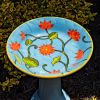 15" Tall Light Blue Porcelain Birdbath with Hand Painted Flower Buds "Odeletta"