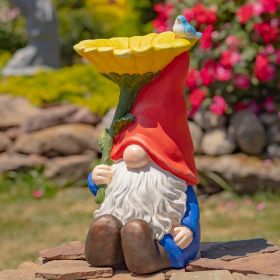 Magnesium Garden Gnome Sitting with Giant Flower and Red Hat "The Smallfries"