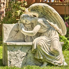 35" Tall Magnesium Napping Angel on Bench "Seraphina" in Bronze