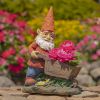 17" Tall Spring Gnome Garden Statue with Wheelbarrow