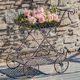 Two Tier Iron Flower Push Cart "Odesa 1794" (Colors_Zaer: Antique Bronze)