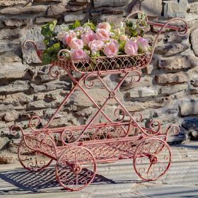 Two Tier Iron Flower Push Cart "Odesa 1794" (Colors_Zaer: Flamingo Pink)