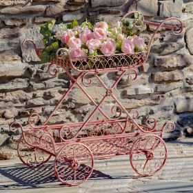 Two Tier Iron Flower Push Cart "Odesa 1794" (Colors_Zaer: Flamingo Pink)